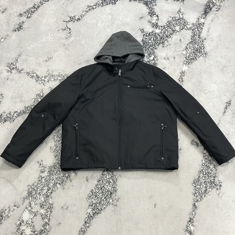 Calvin Klein Mens Jacket Hooded Black Water‎ Resistant Windbreaker Zip Coat L